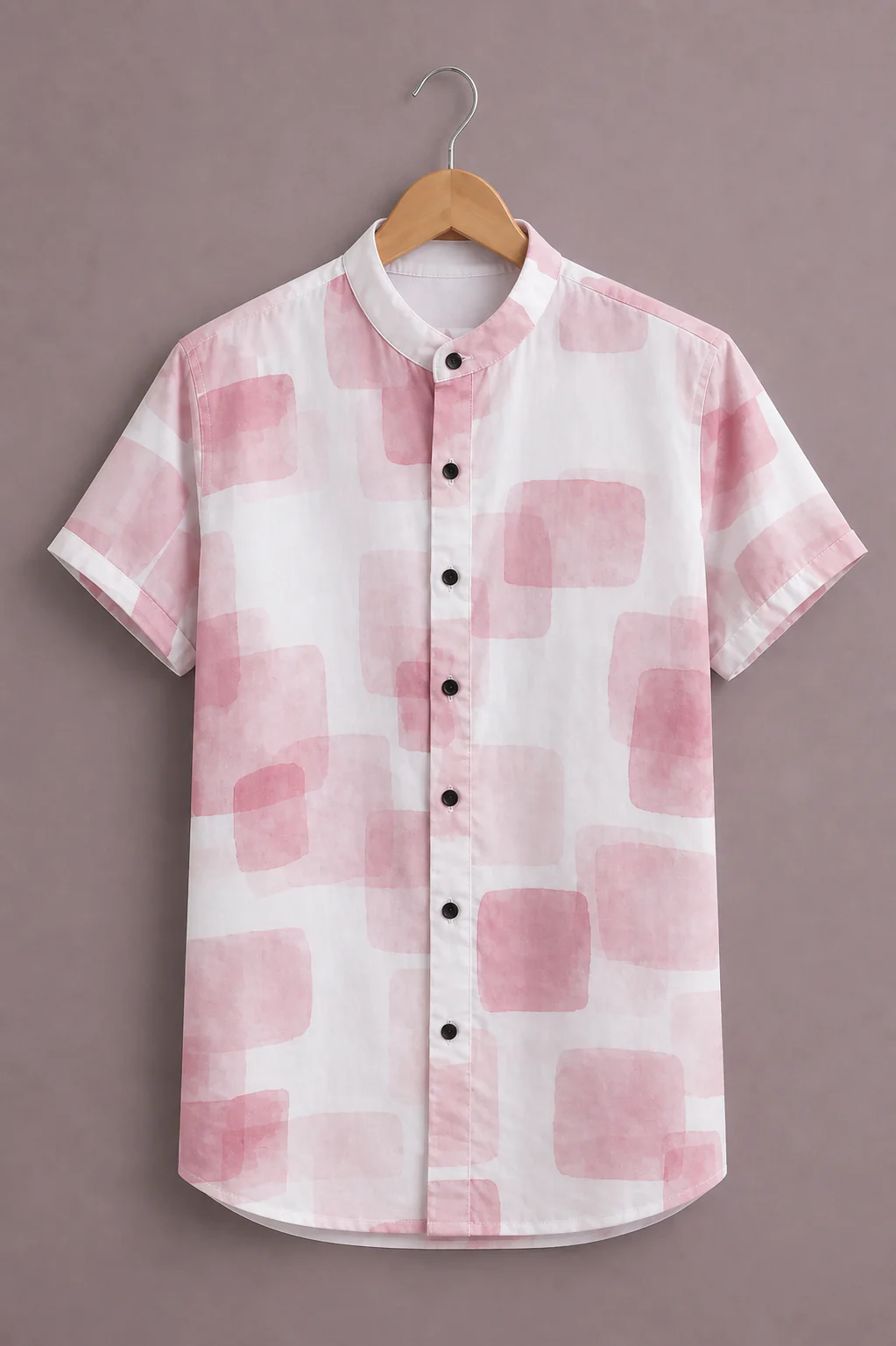 Clothlys Men's Premium Pastel Abstract Printed Half Sleeve Mandarin Collar Casual Shirt – White & Pink Designer Shirt